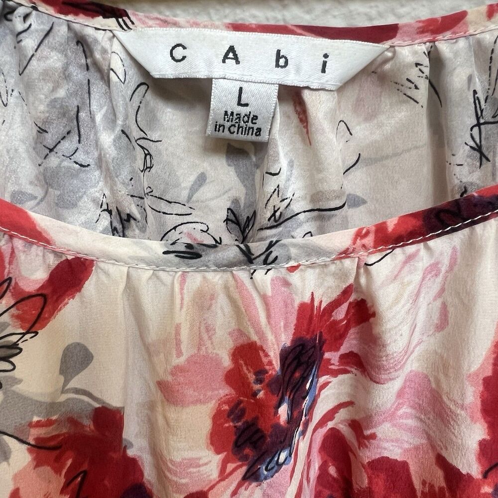 Cabi 399 Gypsy Size Large Watercolor Floral 100% Silk Flowy Dolman Blouse Top - Picture 2 of 10